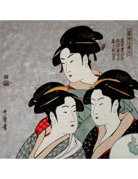 Furoshiki 48x48 pearl grey - Utamaro's Three Beauties of the Present Day