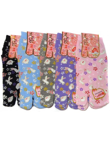 Women Tabi socks - Size 35 to 39 - Rabbits and flowers prints