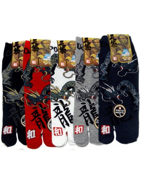 Chaussettes japonaises chaussettes Tabi - Du 39 au 43 - Motif de dragons Ryû.