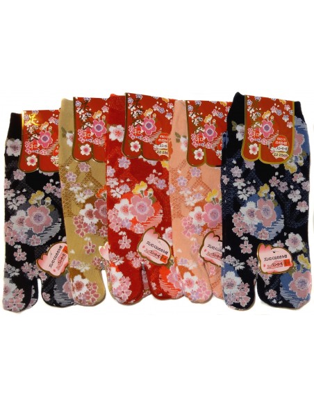 Chaussettes japonaises Tabi - Du 35 au 39 - Fleurs de prunier - chaussettes orteils pour tongs