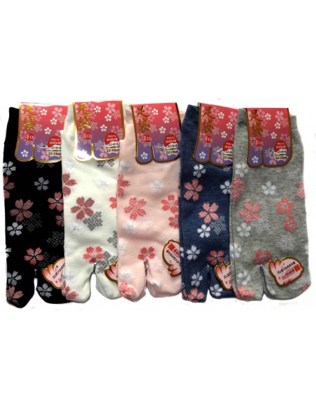 Chaussettes japonaises Tabi - Du 35 au 39 - Sakur. Chaussettes à orteils pour tongs.