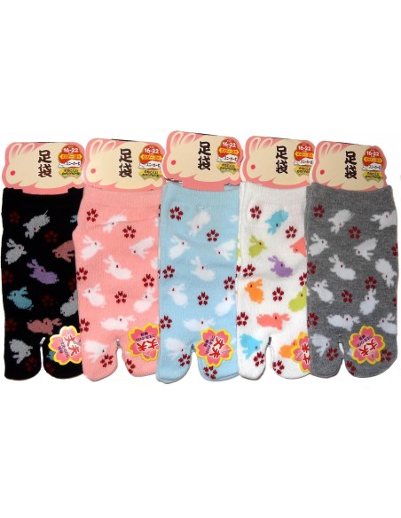 Chaussettes tabi japonaises enfants - Pointure 26 à 35 - Motifs de lapins