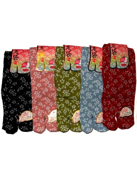 Tabi socks - Size 35 to 39 - Sakura prints. Split toes Japanese socks.