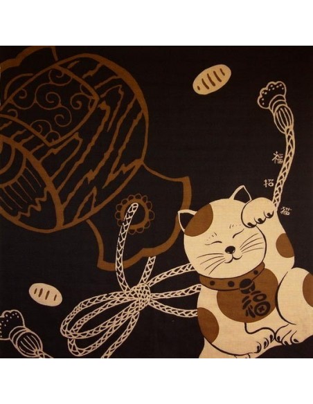 Furoshiki 90x90 brown - Maneki Neko. Japanese cloth and textile.