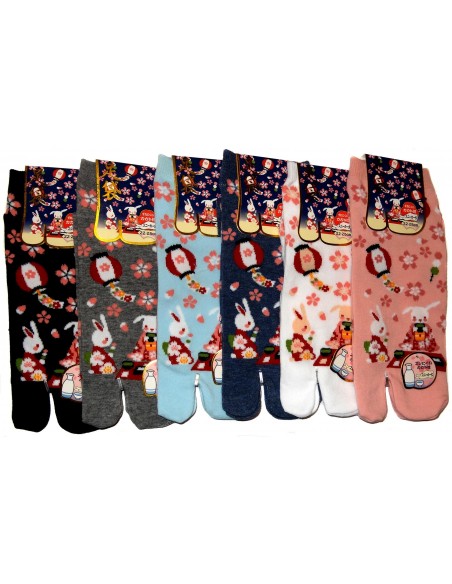 Tabi socks - Size 35 to 39 - Usagi Hanami print. Split toes socks.