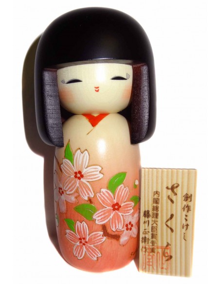 Poupée Kokeshi - Sakura. Poupées japonaises artisanales en bois.