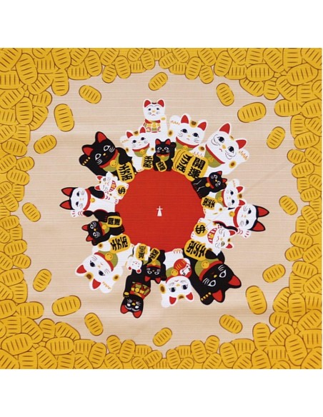 Furoshiki 50x50 crème - Maneki Neko. Tissus et textile japonais