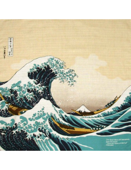 Furoshiki 104x104 beige - Hokusaï's Great Wave