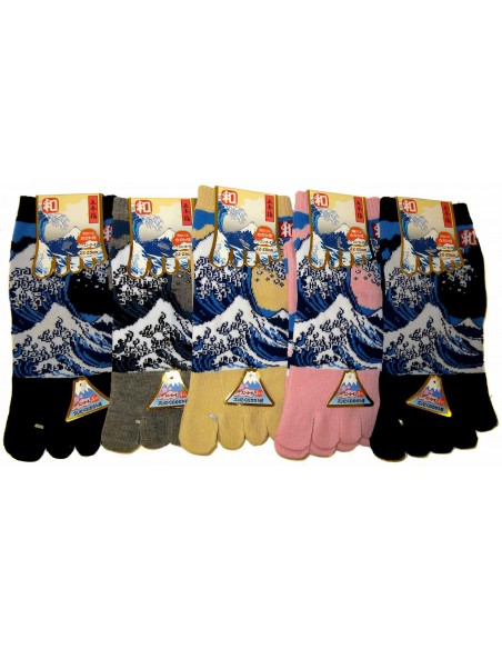 Chaussettes 5 orteils - Du 35 au 39 - Grande vague d'Hokusaï. Chaussettes japonaises à orteils séparées.