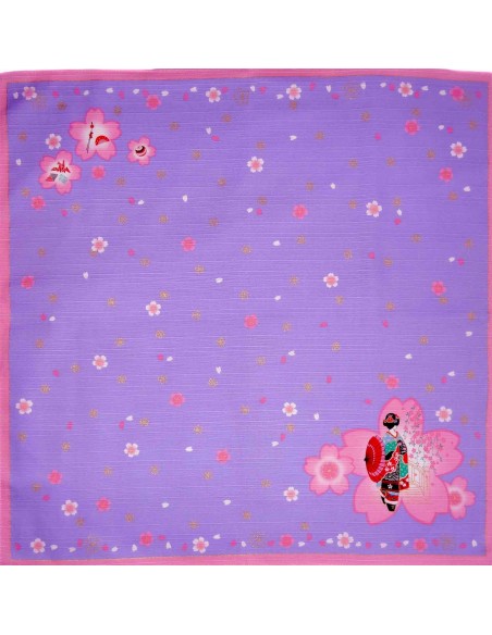 Furoshiki cloth lavender 50x50 - Maiko and Sakura. Japanese gift wrapping fabric.