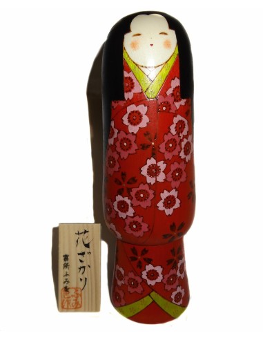 Poupée Kokeshi - Pleine Floraison. Poupées japonaises en bois.