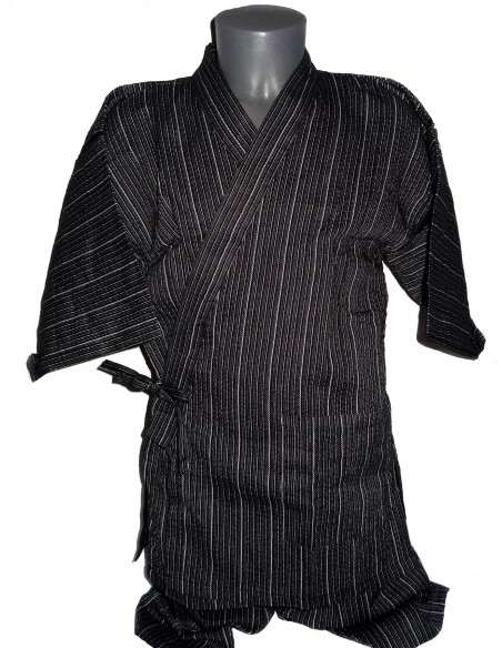 Jinbei Tunique vêtement japonaise d'été - noir - Taille M - Coton et Lin