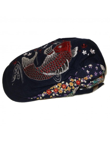 Casquette plate brodée  - Koi Sakura - Bleu marine