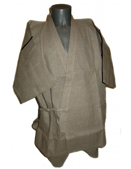 Jinbei Tunique vêtement japonaise d'été - beige verdâtre - Taille LL - Coton et Lin